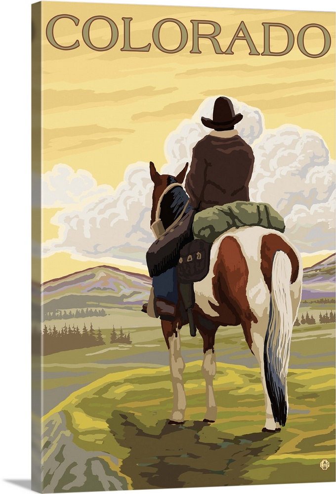 Cowboy (View from Back) - Colorado: Retro Travel Poster