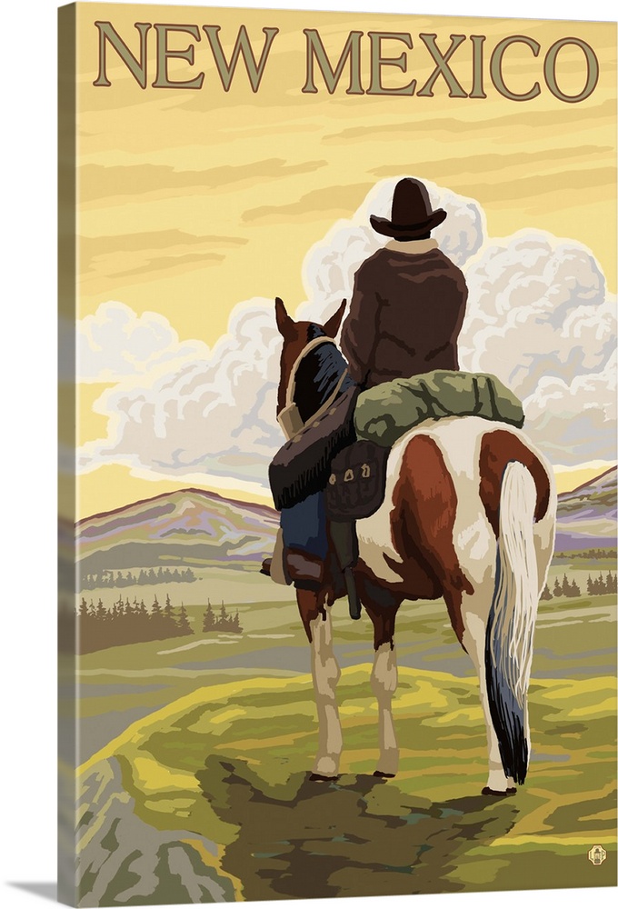Cowboy (View from Back) - New Mexico: Retro Travel Poster