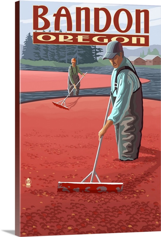 Cranberry Bogs Harvest Bandon, Oregon Retro Travel Poster Wall Art