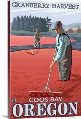 Cranberry Bogs Harvest - Coos Bay, Oregon: Retro Travel Poster