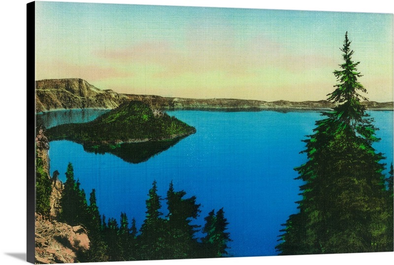 Crater Lake and Wizard Island View, Crater Lake, OR Wall Art, Canvas