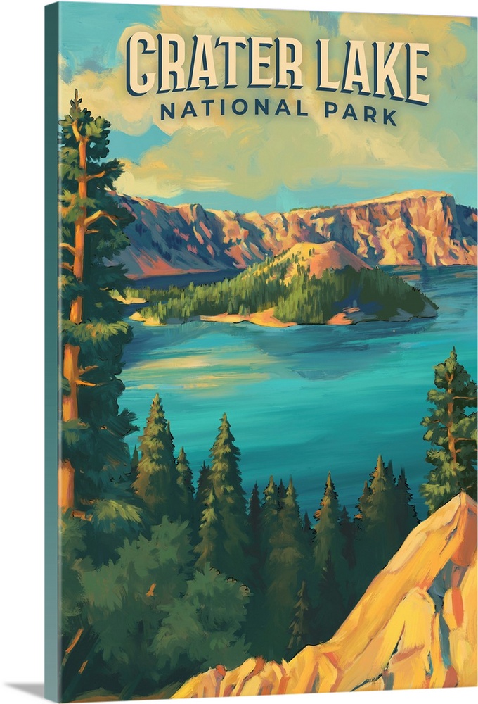 Crater Lake National Park, Natural Landscape: Retro Travel Poster