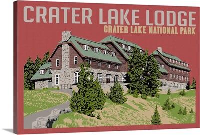Crater Lake National Park, Oregon - Lodge Letterpress: Retro Travel Poster