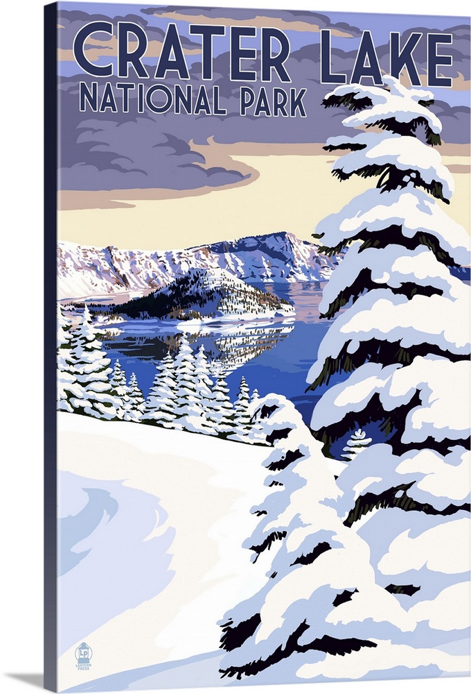 Crater Lake National Park, Oregon - Winter Scene: Retro Travel Poster