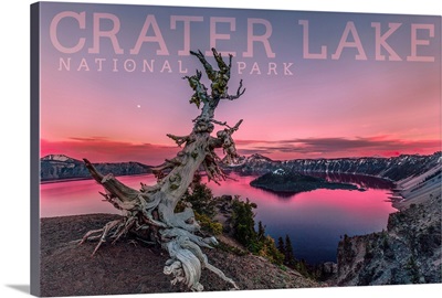 Crater Lake National Park, Sunset On Lake: Travel Poster