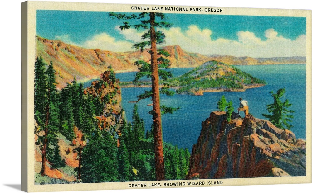 Crater Lake showing Wizard Island in distance, Crater Lake, OR