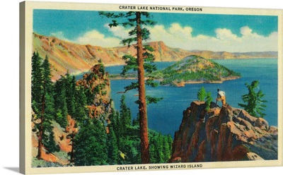 Crater Lake showing Wizard Island in distance, Crater Lake, OR