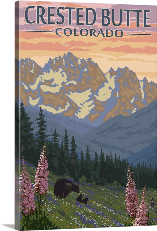 Crested Butte, Colorado - Bears and Spring Flowers: Retro Travel Poster ...