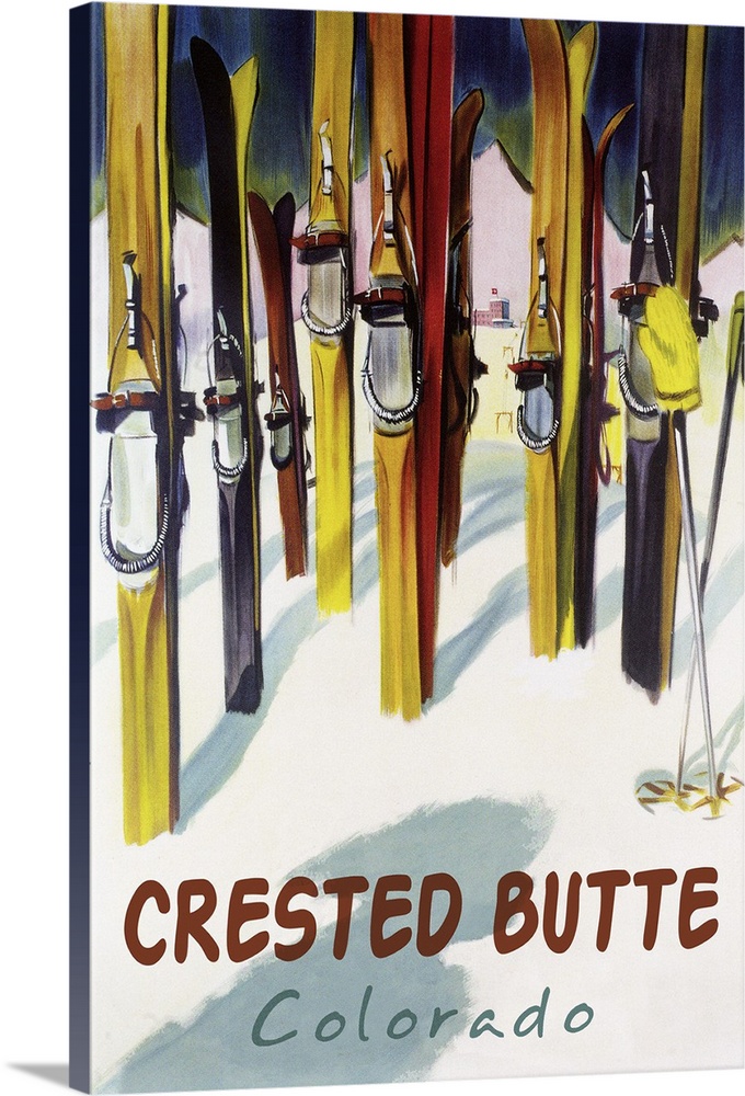 Crested Butte, Colorado - Colorful Skis: Retro Travel Poster