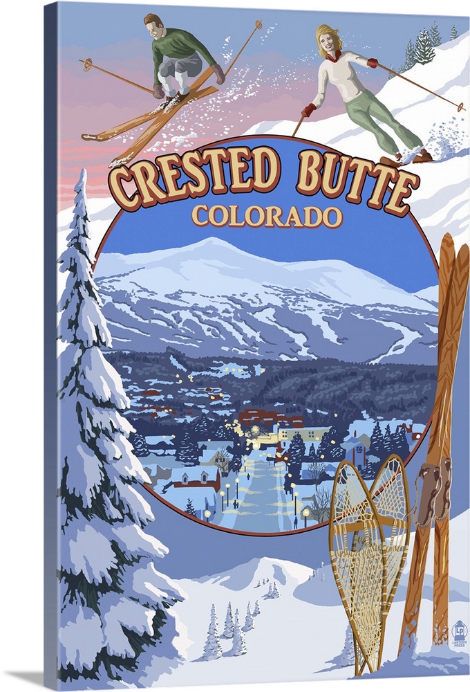 Crested Butte, Colorado - Ski Montage: Retro Travel Poster