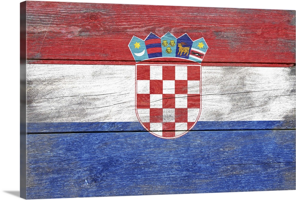 The flag of Croatia with a weathered wooden board effect.