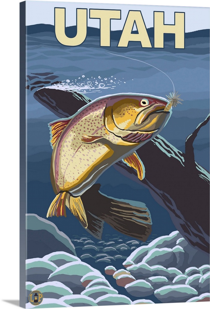 Cutthroat Trout Fishing - Utah: Retro Travel Poster Wall Art, Canvas Prints,  Framed Prints, Wall Peels