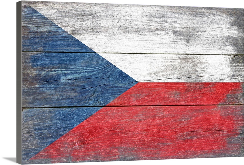 The flag of Czech Republic with a weathered wooden board effect.