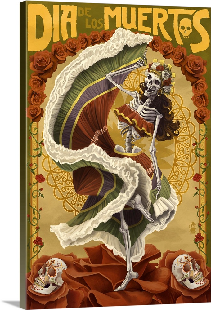 Day of the Dead - Skeleton Dancing: Retro Travel Poster