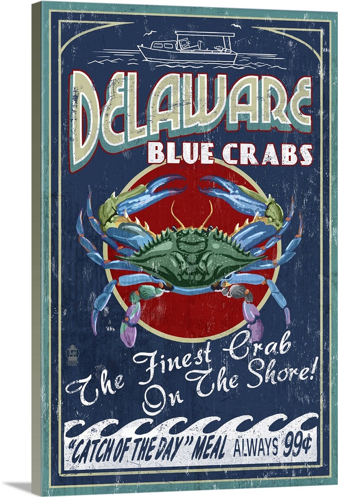 Delaware Blue Crabs - Vintage Sign: Retro Travel Poster