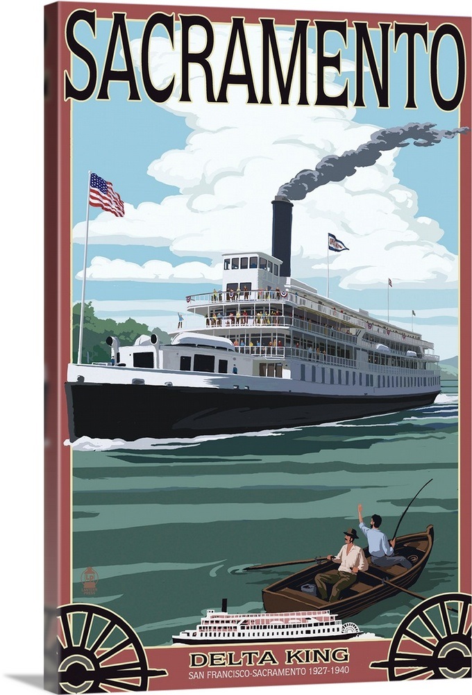 Delta King Riverboat Sacramento, CA Retro Travel Poster Wall Art