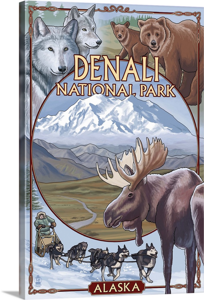 Denali National Park, Alaska Views: Retro Travel Poster