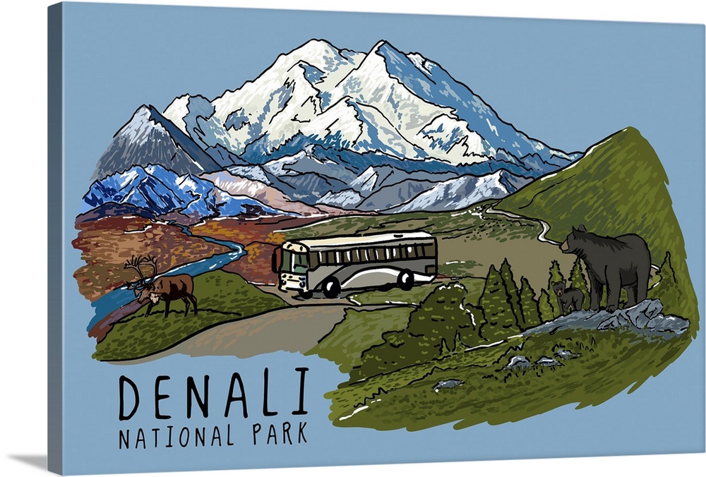 Denali National Park and Preserve, Adventure: Retro Travel Poster