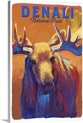 Denali National Park and Preserve, Moose Portrait: Retro Travel Poster