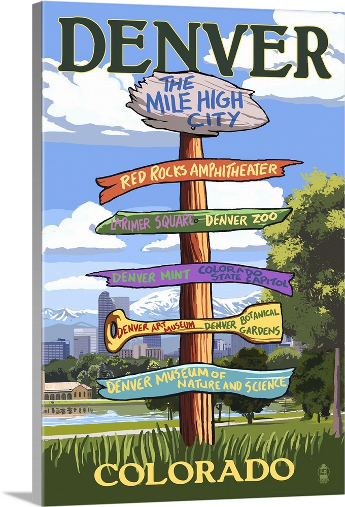 Denver, Colorado - Destinations Signpost: Retro Travel Poster