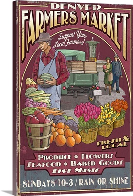 Denver, Colorado - Farmers Market Vintage Sign: Retro Travel Poster