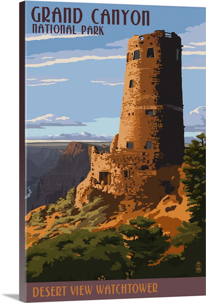 A retro stylized art poster of the landscape and a ruin in this national park.