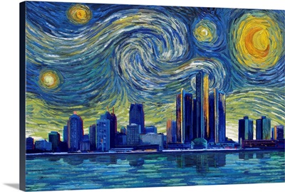Detroit, Michigan - Starry Night City Series