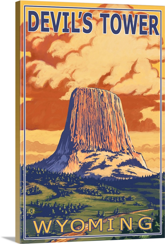 Devil's Tower, Wyoming: Retro Travel Poster