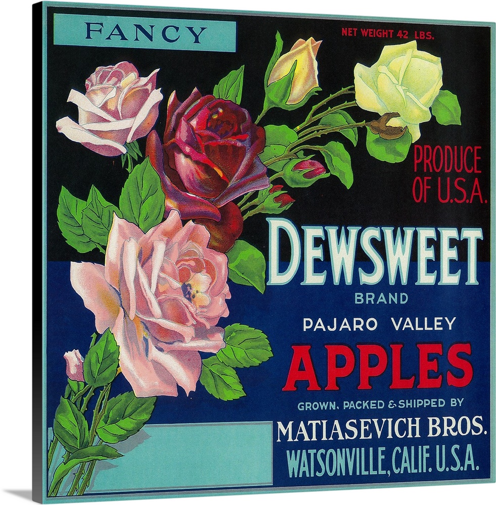 Dewsweet Apple Crate Label, Watsonville, CA