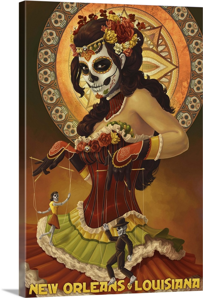 Dia De Los Muertos Marionettes - New Orleans, Louisiana: Retro Travel Poster