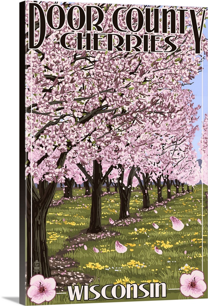 Door County, Wisconsin - Cherry Blossoms: Retro Travel Poster