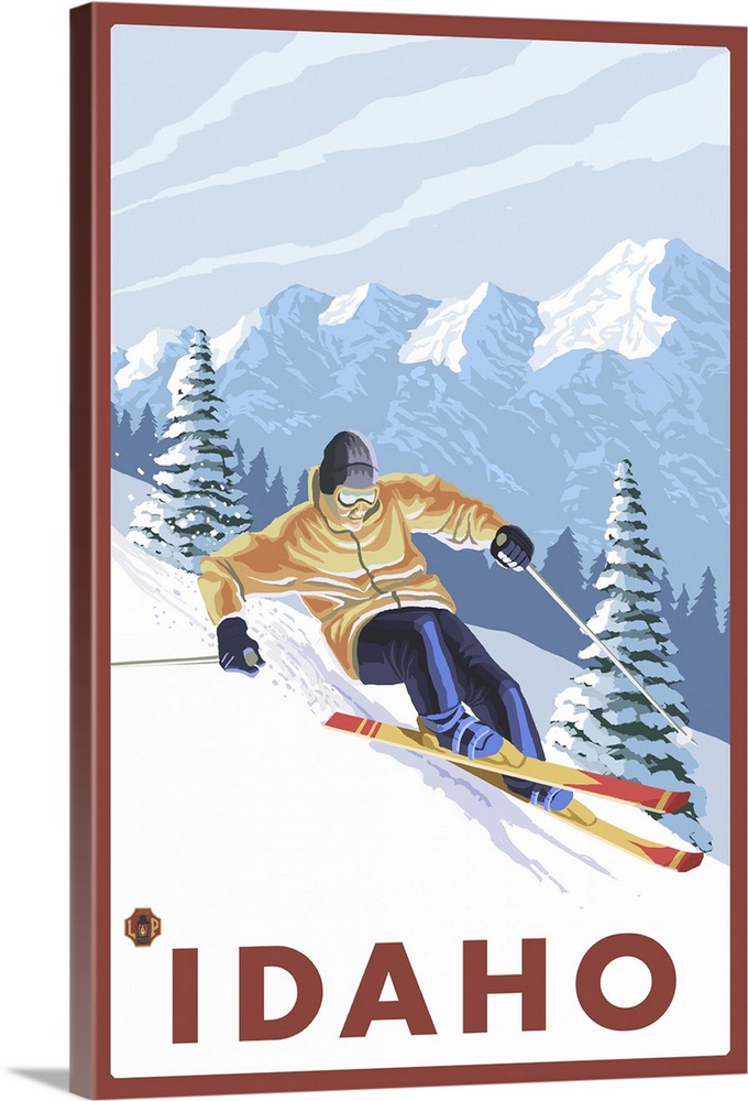 Downhhill Snow Skier - Idaho: Retro Travel Poster