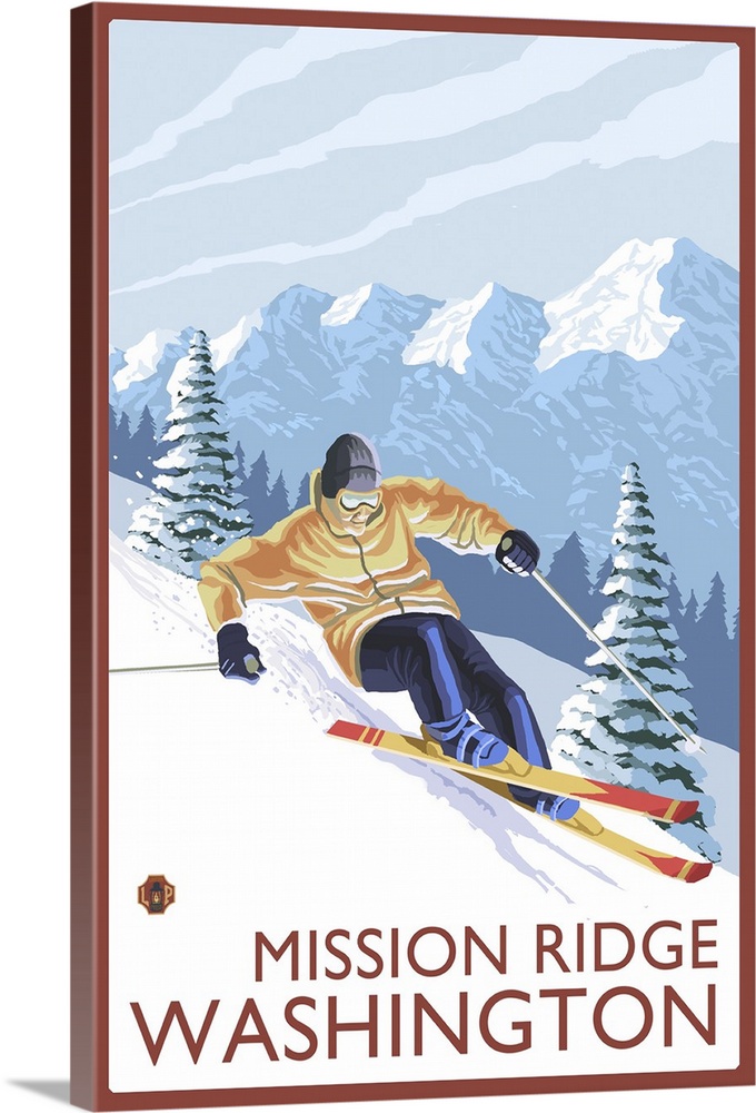 Downhhill Snow Skier - Mission Ridge, Washington: Retro Travel Poster