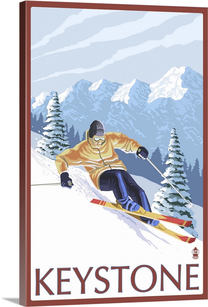 Downhill Skier - Keystone, Colorado: Retro Travel Poster