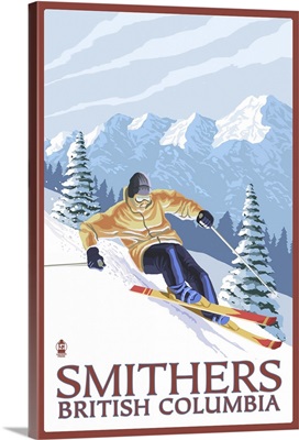 Downhill Skier - Smithers, BC, Canada: Retro Travel Poster