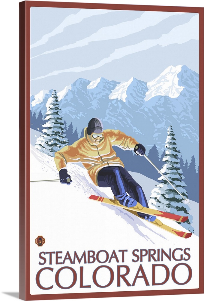 Downhill Skier - Steamboat Springs, Colorado: Retro Travel Poster