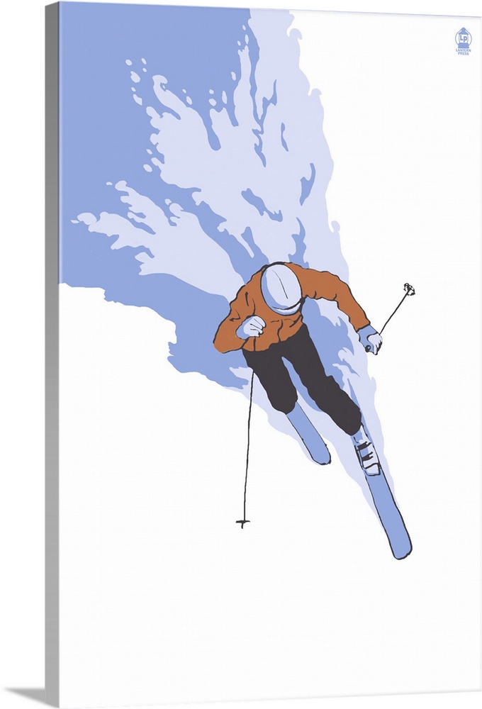 Retro stylized art poster of an aerial view of a downhill skier.