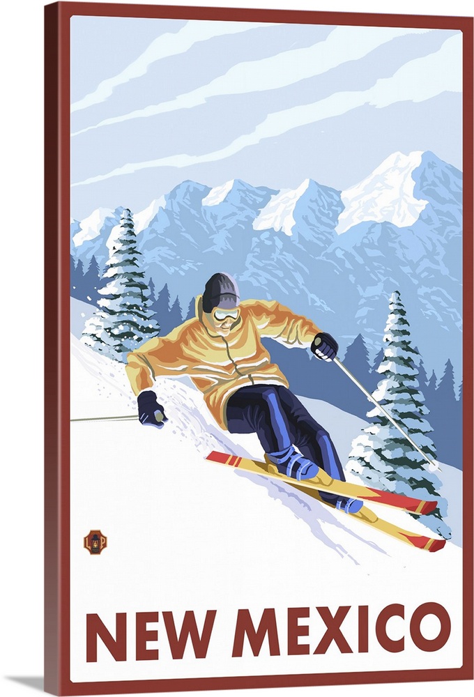 Downhill Snow Skier - New Mexico: Retro Travel Poster