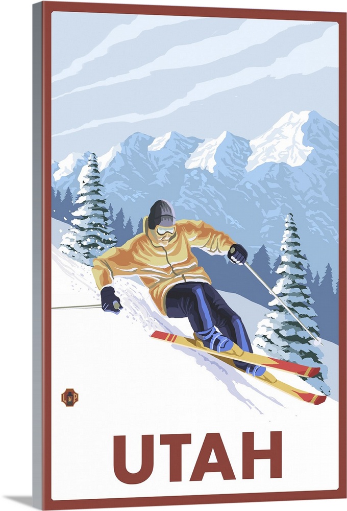 Downhill Snow Skier - Utah: Retro Travel Poster