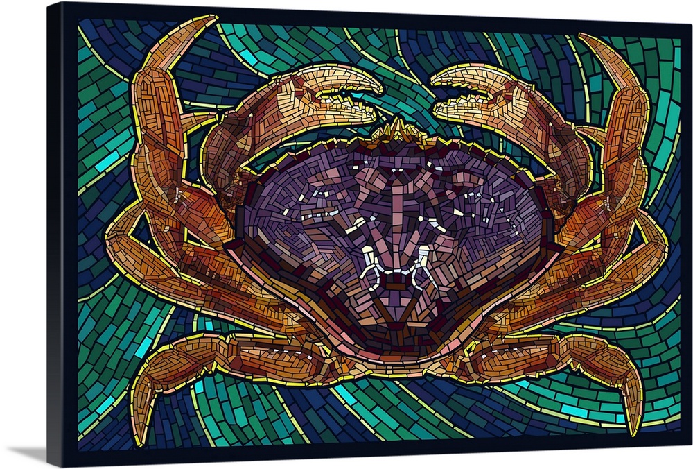 Dungeness Crab - Paper Mosaic: Retro Poster Art