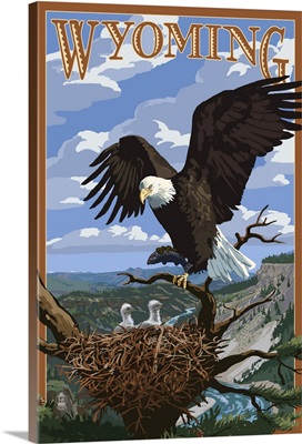 Eagle and Chicks - Wyoming: Retro Travel Poster