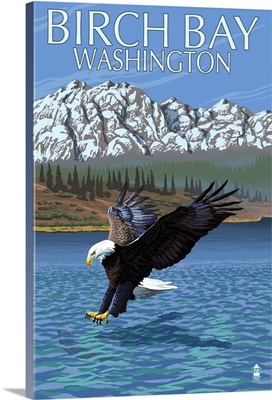 Eagle Fishing - Birch Bay, Washington: Retro Travel Poster