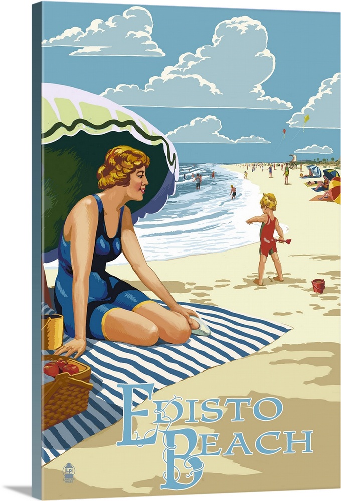 Edisto Beach, South Carolina - Beach Scene: Retro Travel Poster