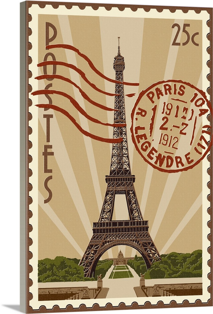 Eiffel Tower - Letterpress: Retro Art Poster