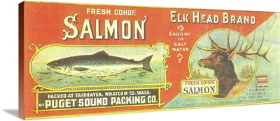 Elk Head Salmon Can Label, Fairhaven, WA