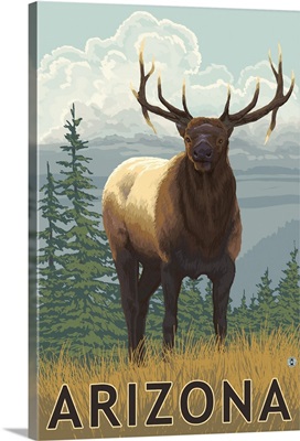 Elk Scene - Arizona: Retro Travel Poster