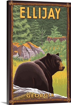 Ellijay, Georgia - Black Bear in Forest: Retro Travel Poster
