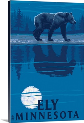 Ely, Minnesota - Bear at Night: Retro Travel Poster