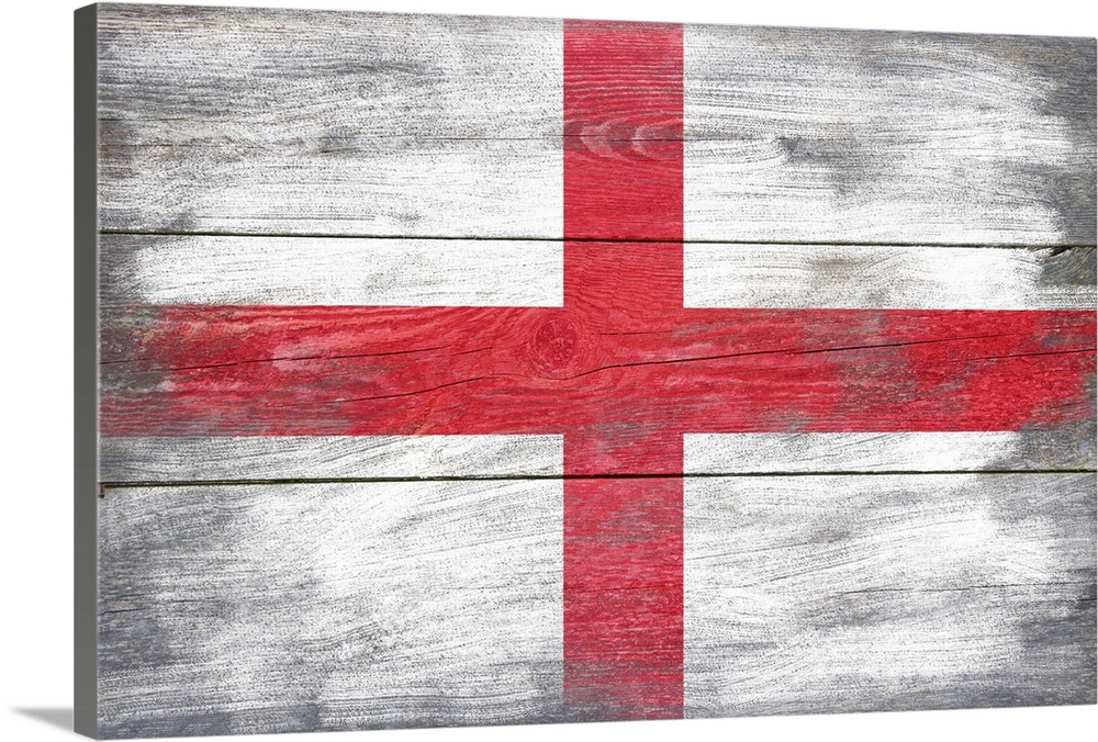 The flag of England with a weathered wooden board effect.
