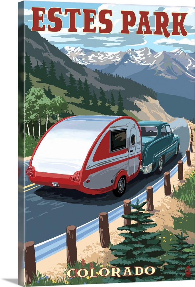Estes Park, Colorado - Retro Camper: Retro Travel Poster